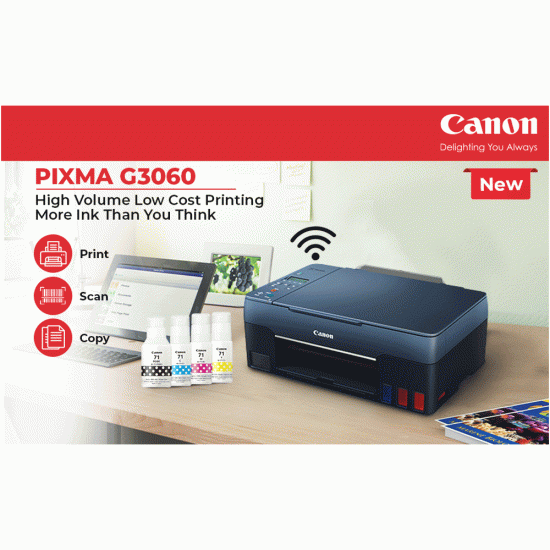 CANON PIXMA G3060 COLOR INK TANK PRINTER ( PRINT / SCAN / COPY / WI-FI)